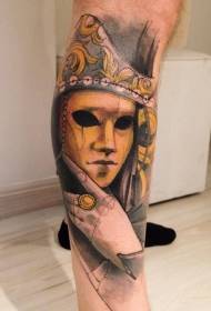 Leg modern traditional style color mystery mask man tattoo