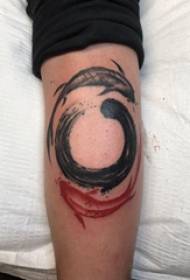 European and American calf tattoo boys calves on color Yin Yang fish tattoo picture