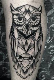 calf geometry black gray owl tattoo pattern