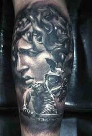 Pierna negro gris payaso estatua tatuaje patrón