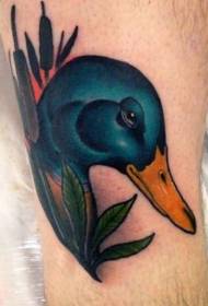 Leg new style colorful duck head tattoo pattern