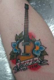 Gypson guitar tattoo cov tub hluas shank rau paj thiab guitar duab tattoo