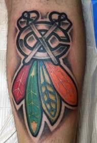 Leg new school style colored indian flag tattoo
