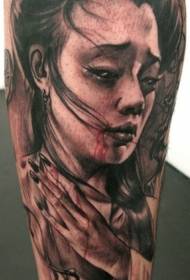 leg realism style gray bloody geisha tattoo