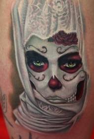 腿部墨西哥传统彩色妇女画像纹身