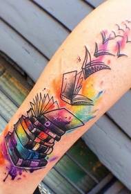viç modeli tatuazh i librave fluturues shumëngjyrësh me stil fantazi