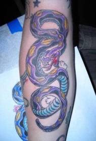 Leg color purple snake tattoo pattern