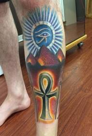 Stylish colorful legs various symbols and pyramid tattoo