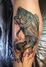 disegno del tatuaggio di pesce urlando colore gamba