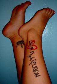 leg English letters and love tattoo pictures