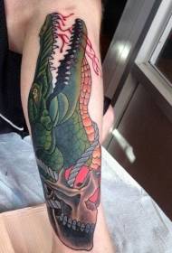 Leg color bloody crocodile tattoo pattern