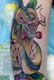Leg color new school style color snake tattoo picture