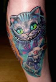 Cor da perna Alice tema gato tatuagem padrão