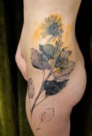 model de tatuaj de floarea soarelui de talie laterală de culoare feminină