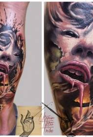 leg color horror style Mysterious woman portrait tattoo
