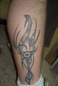 Imaxe tatuaxe de cabeza de lobo divertido gris perna
