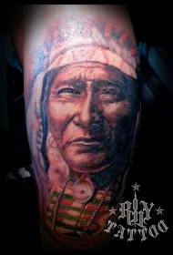 Arm color realistic Indian portrait tattoo picture