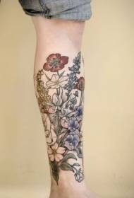 Legs colorful sweet various flower tattoo pictures