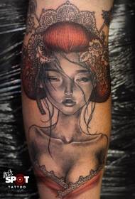 pola tato geisha Jepang berwarna kaki
