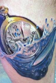 Leg color broken underwater clock tattoo picture