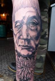 leg stone carving style old man tattoo pattern