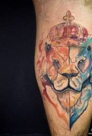 calf European and American lion king splash ink tattoo pattern