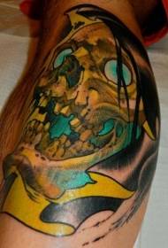 Leg color skull tattoo picture