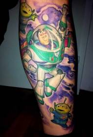腿部彩色卡通玩具人物与外星人纹身