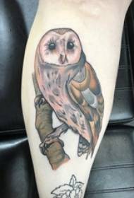 girl calf on painted gradient simple line small animals Owl tattoo picture