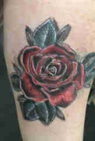 Europejski tatuaż cielę dziewczyna cielę kolorowe zdjęcie róży tatuaż