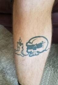 boys calf Simple abstract line candle and skull tattoo picture on black