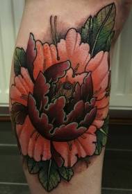 Perna novo estilo tradicional cor grande flor tatuagem padrão