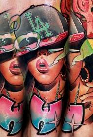 Új iskolai stílusú színes dohányzó nők tetoválás mintája
