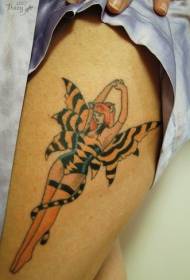 modèle de tatouage fille couleur danse jambe