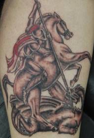 Patrón de tatuaje de caballero a caballo marrón