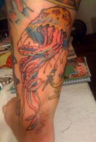 Kojų spalvos jūros ūdros ir medūzos tatuiruotės modelis