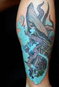 Jalkojen väri mustekala ja hain tatuointikuvio