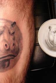 leg gray ink hippo tattoo pattern