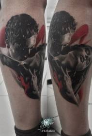Colorful seductive couple tattoo in leg realism style