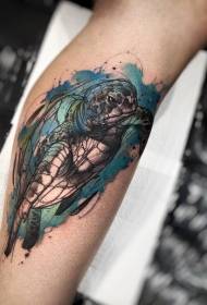 Gaya realisme leg yang berwarna-warni gambar tato penyu besar