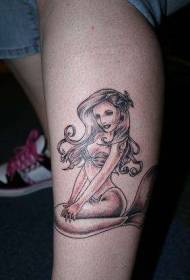 Leg brown little mermaid tattoo pattern