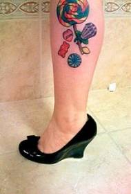 Female legs colorful candy tattoo pattern