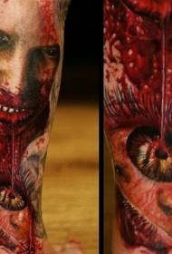 Legs with colorful creepy bloody zombie monster tattoo