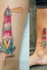 leg color simple lighthouse tattoo pattern