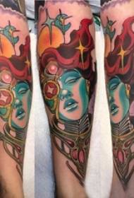 kalv symmetrisk tatuering tjej kalv på färgad porträtt tatuering bild