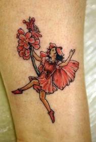 legged color running girl with flower tattoo pattern