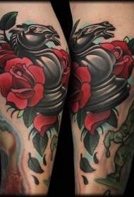 Leg new genre color chess and rose tattoo
