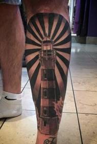 Shank black and white lighthouse at night tattoo pattern
