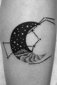 Small black and white moon with constellation symbol tattoo pattern