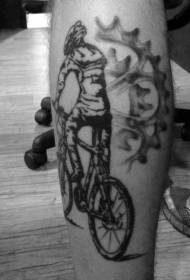 Calf modern bike rider and gear tattoo pattern